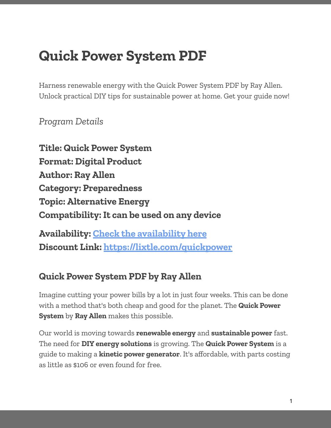Quick Power System PDF by Ray Allen
