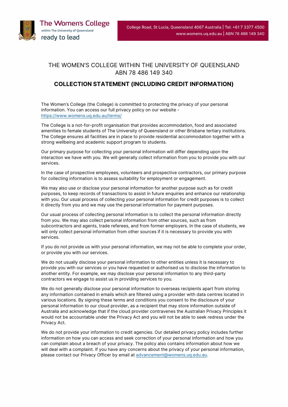 Privacy Collection Statement