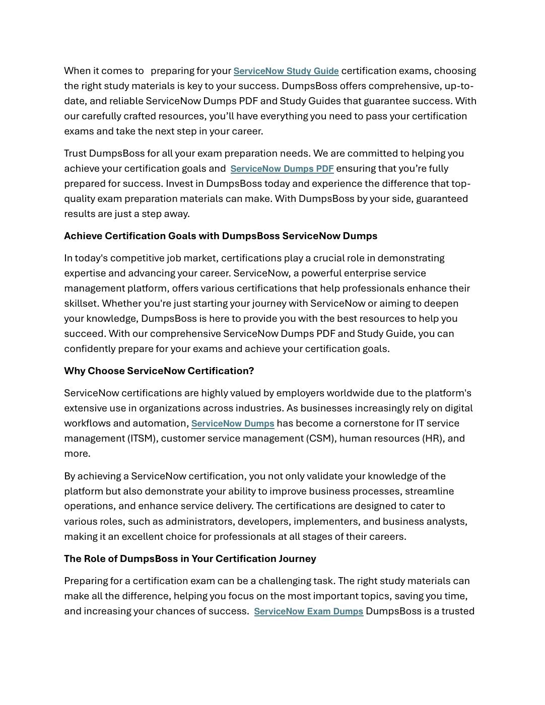 DumpsBoss ServiceNow Study Guide: Tailored for Every Learner | PDF to ...