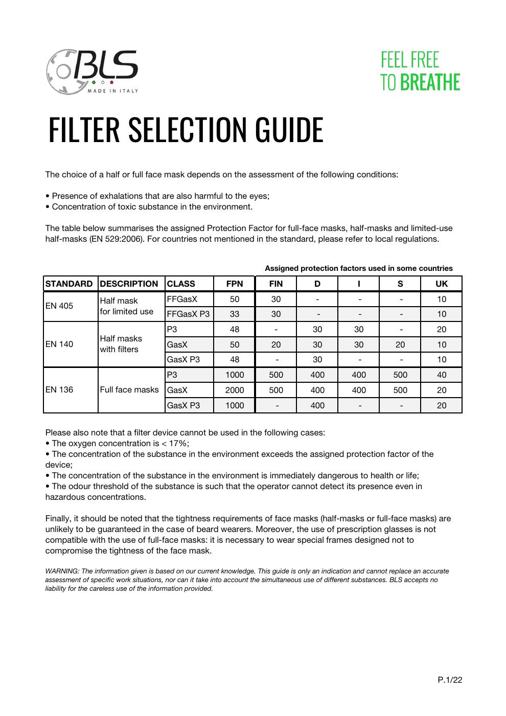 BLS-FILTERS SELECTION GUIDE-EN