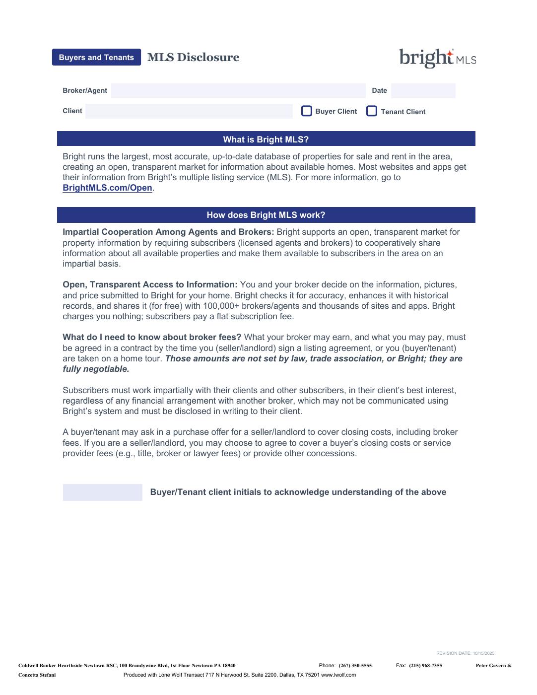 Bright MLS Buyer & Tenant Disclosure Form