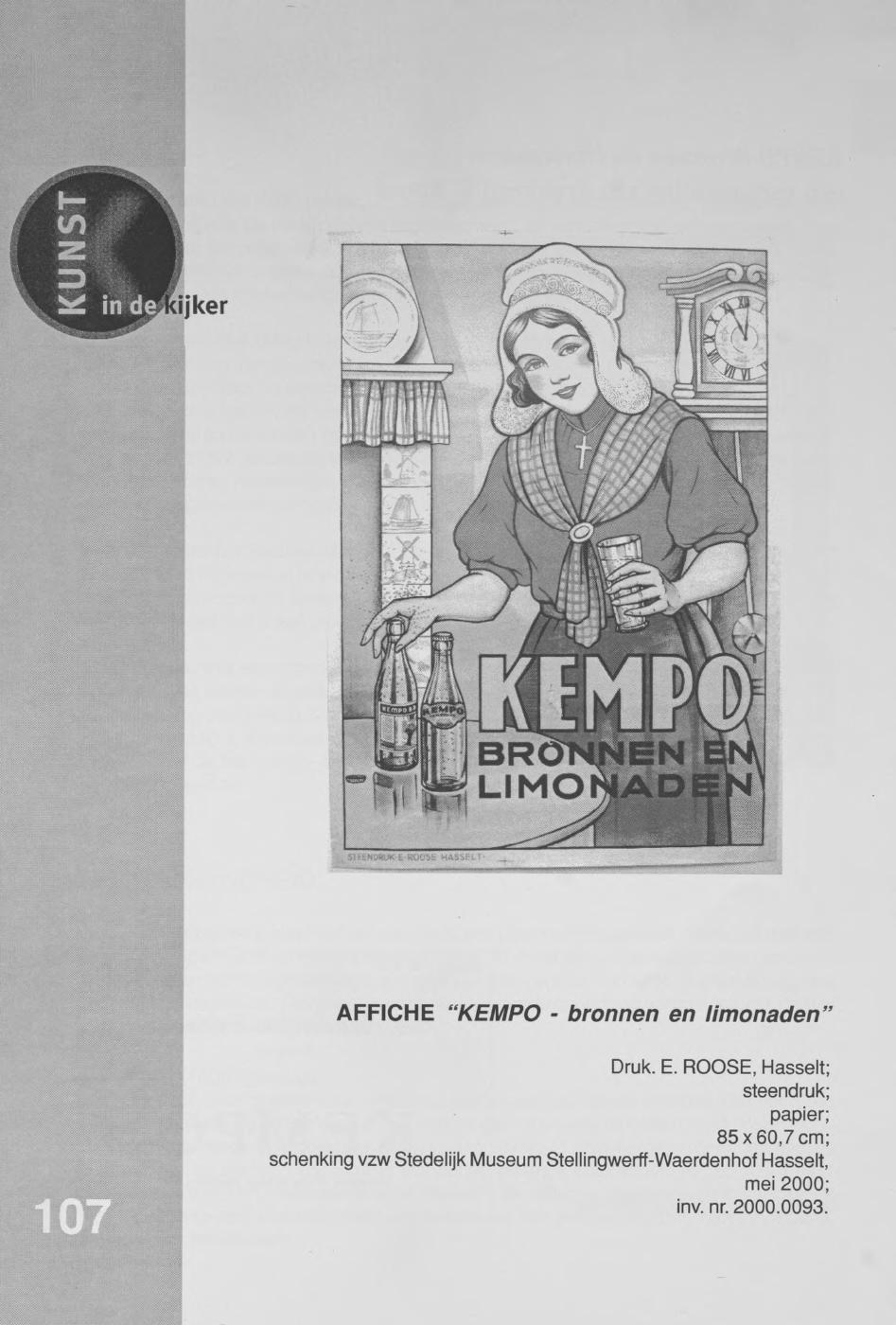 107. Affiche ‘KEMPO – bronnen en limonaden’, Drukkerij E. Roose, Hasselt
