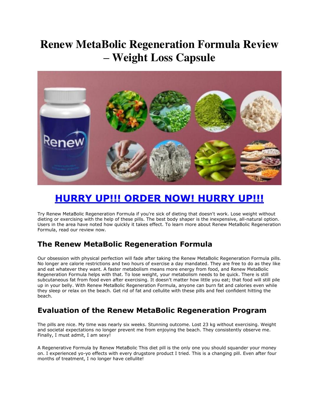 Renew Metabolic Regeneration Formula Reviews Amazon Renew MetaBolic Regeneration Formula Review – Weight Loss Formula | PDF