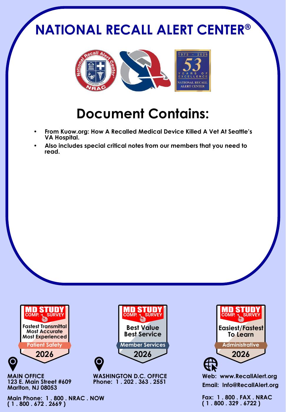 NATIONAL RECALL ALERT CENTER