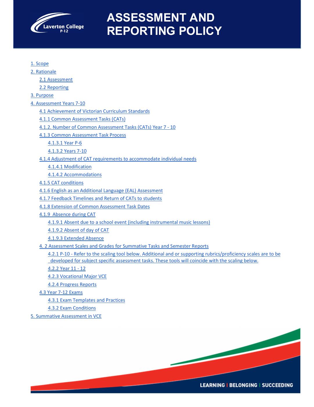 Assessment and Reporting Policy