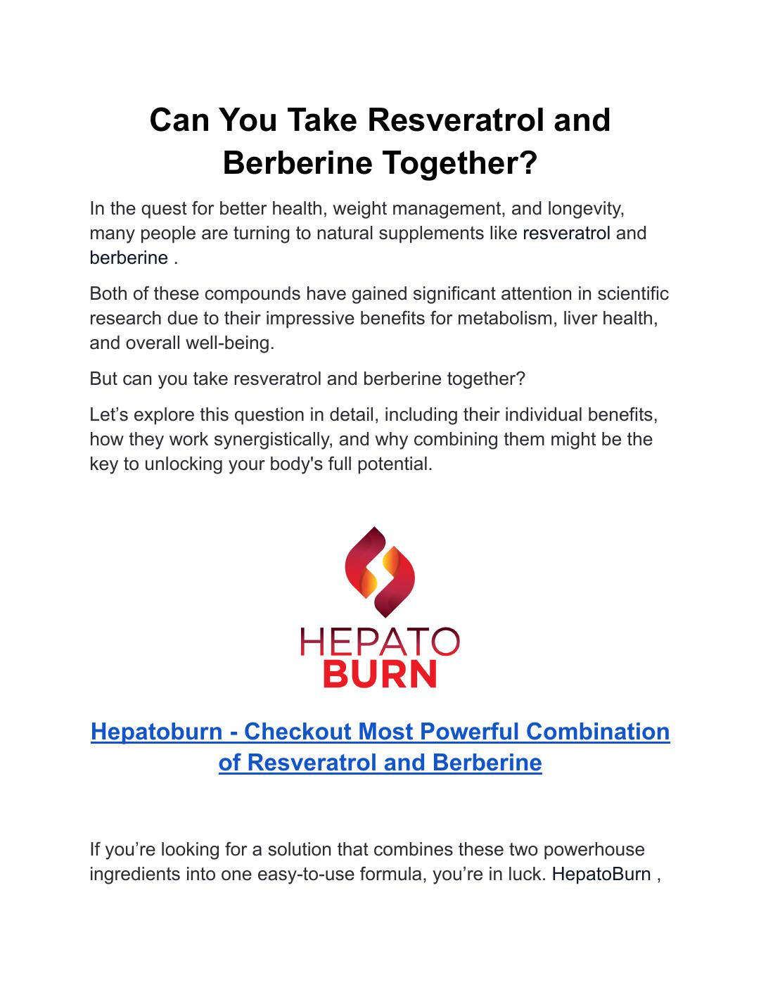 Can You Take Resveratrol And Berberine Together