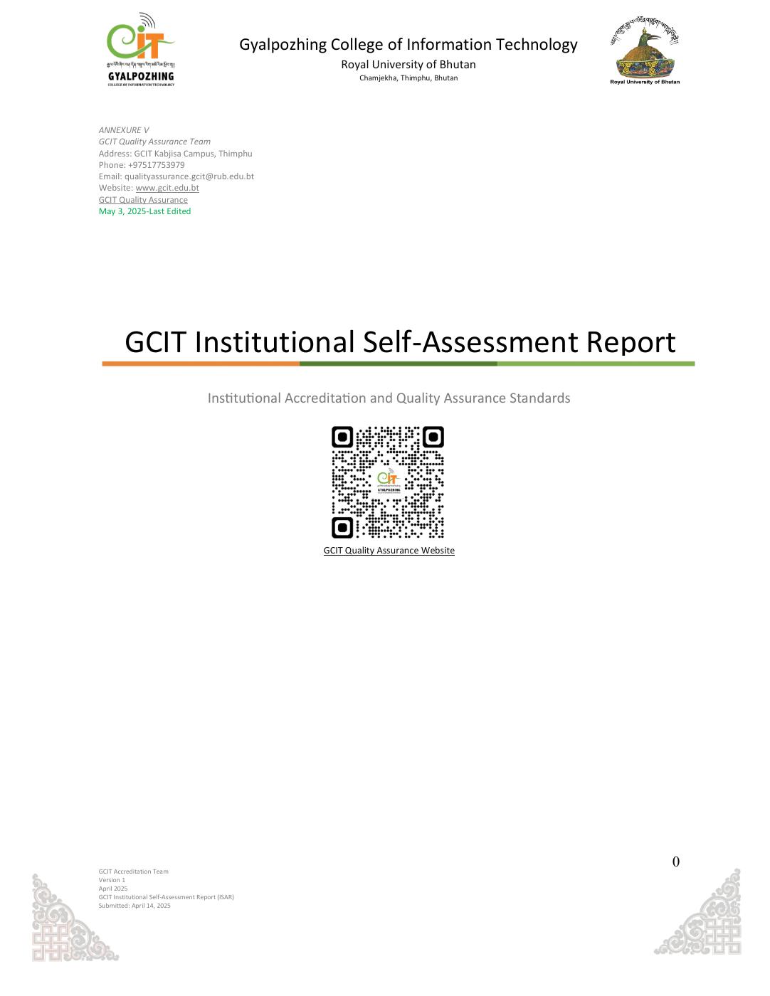 The GCIT Institutional Self-Assessment Report (ISAR) May 4, 2025 | PDF ...