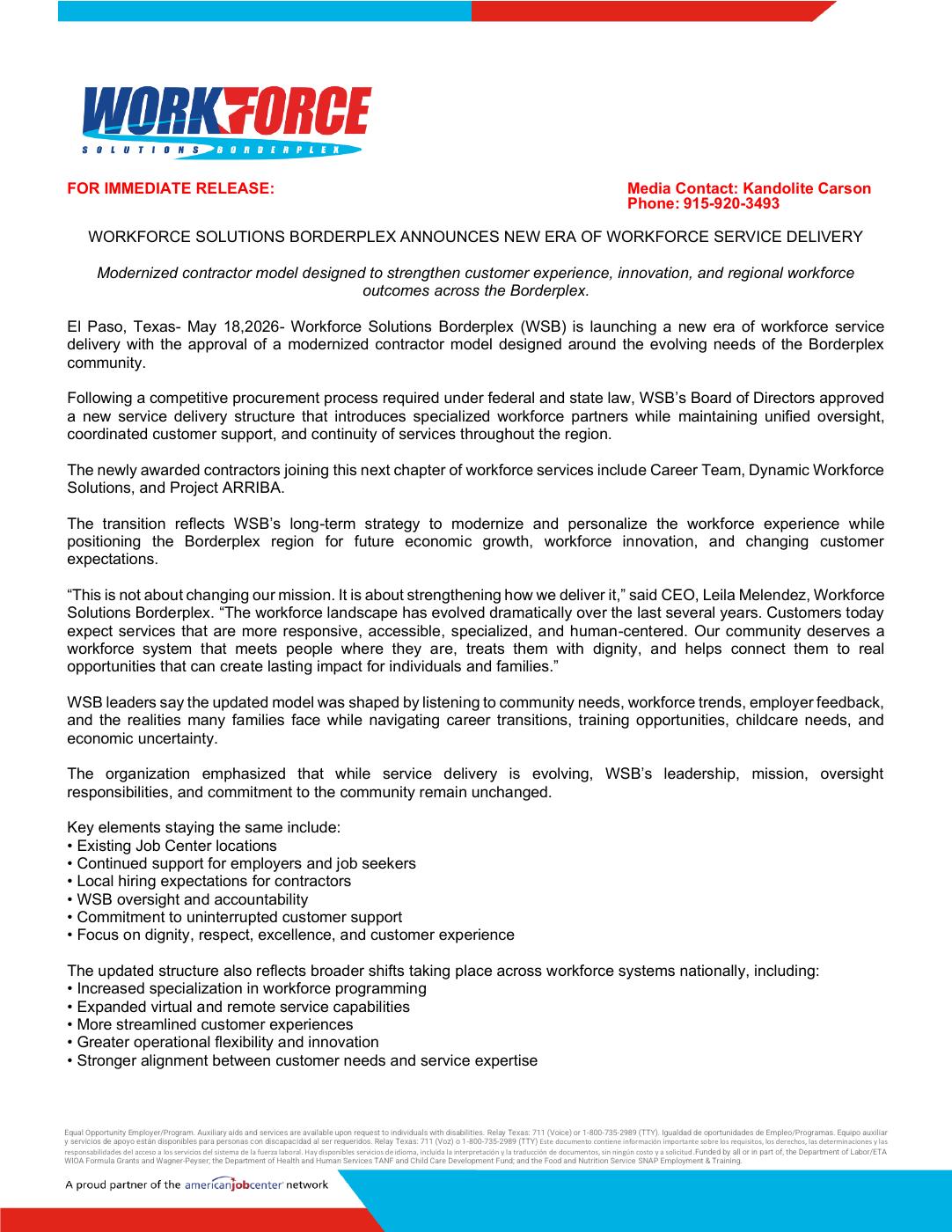 WORKFORCE SOLUTIONS BORDERPLEX ANNOUNCES NEW ERA OF WORKFORCE SERVICE ...