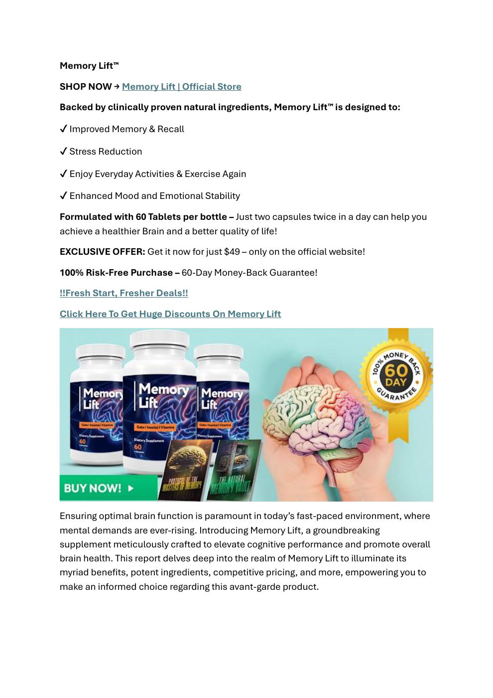 Memory Lift (Customer Report) Enhance Brain Power Clarity, Focus and ...
