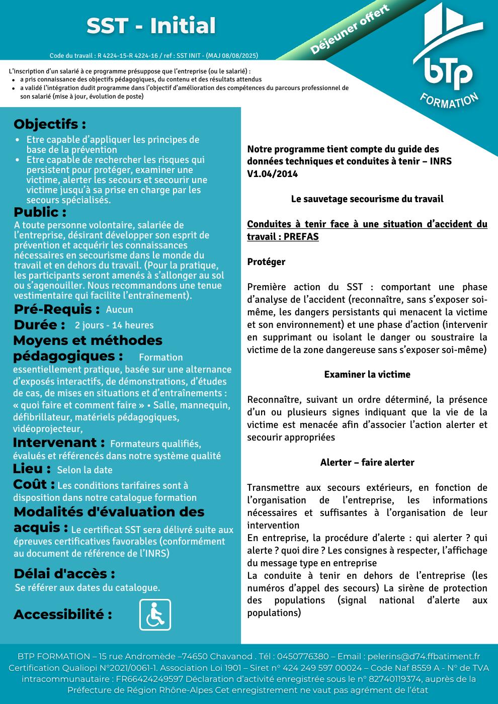 SAUVETEUR SECOURISTE DU TRAVAIL INITIAL - SST