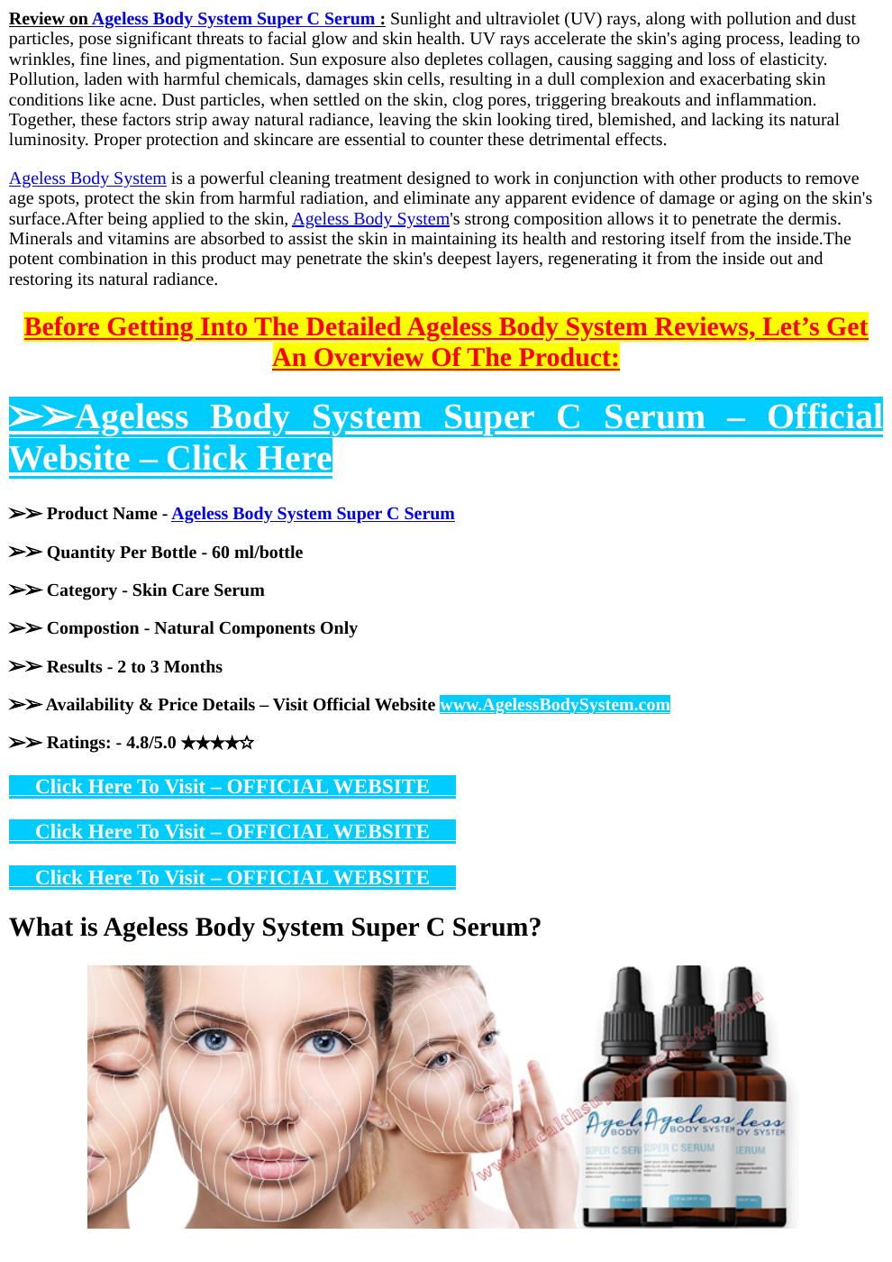 Now experience healthy glowing shining skin with ageless body system