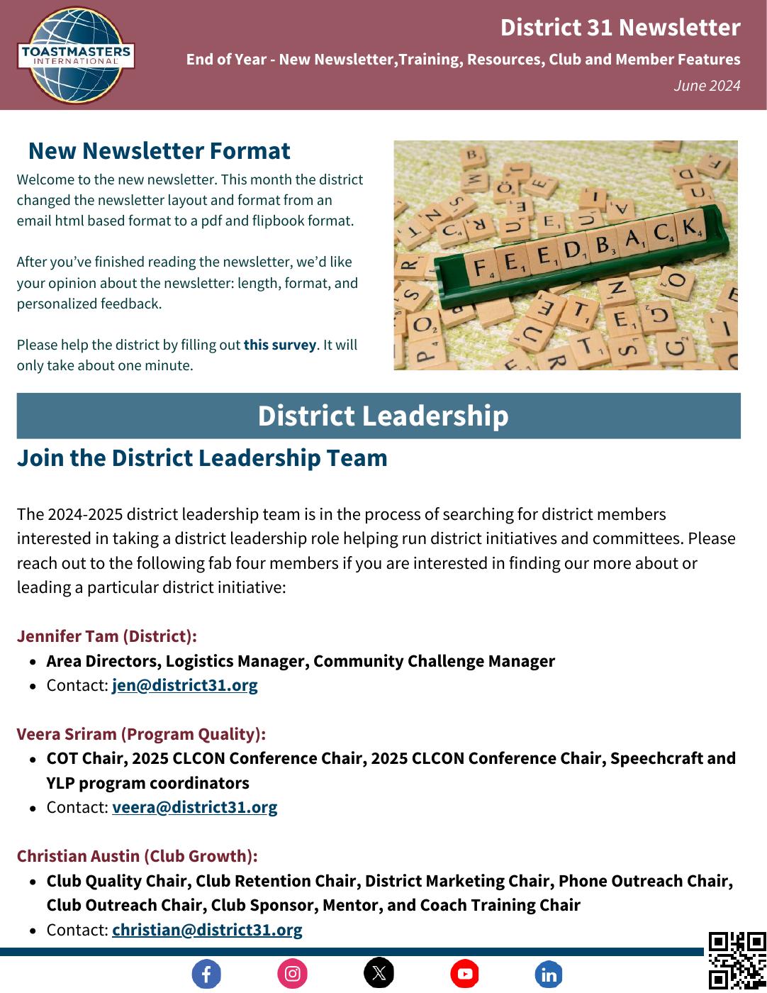District 31 Toastmasters Newsletter