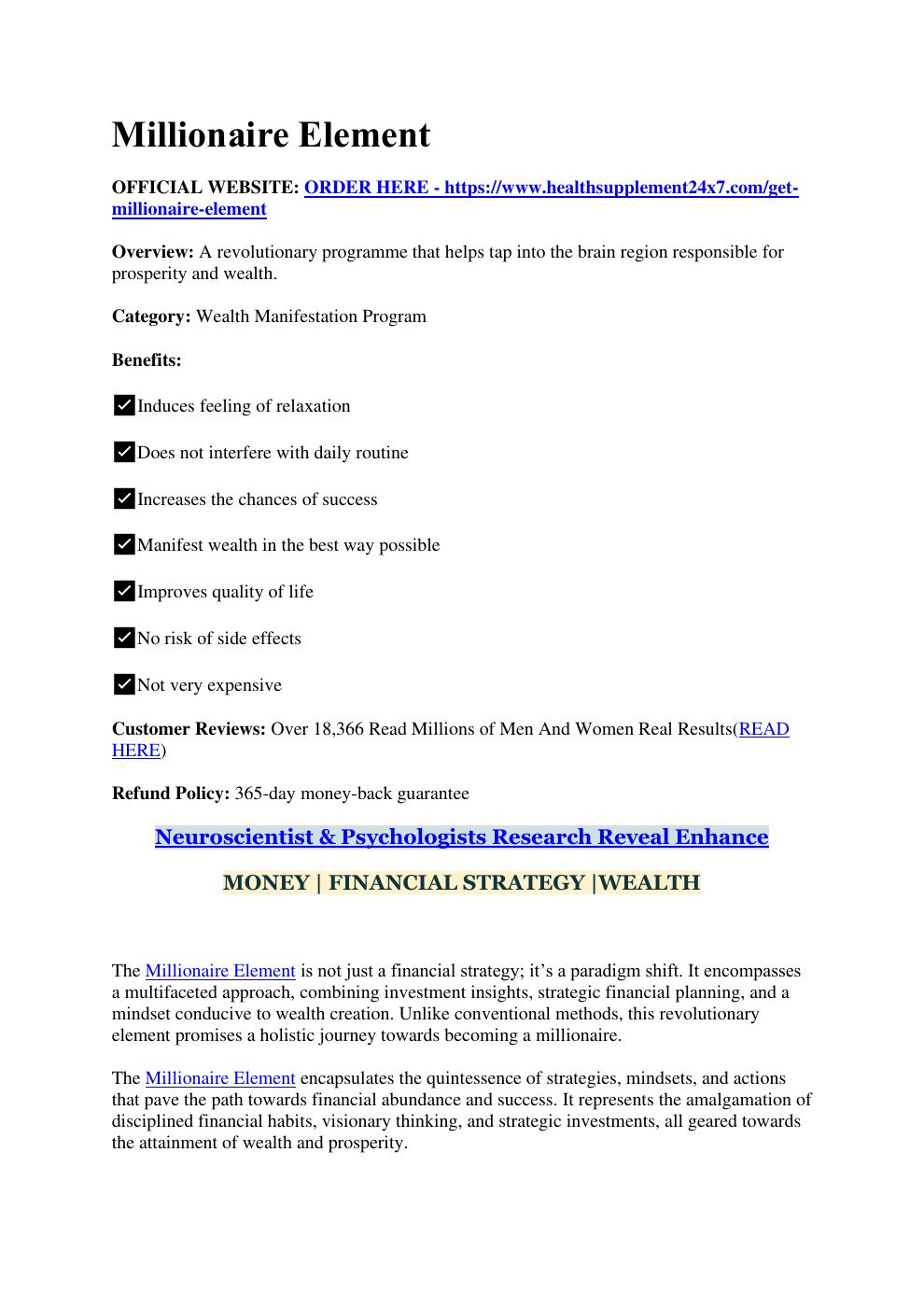 Millionaire Element 【USA Wealth Formula】 Learn Investment Insights ...