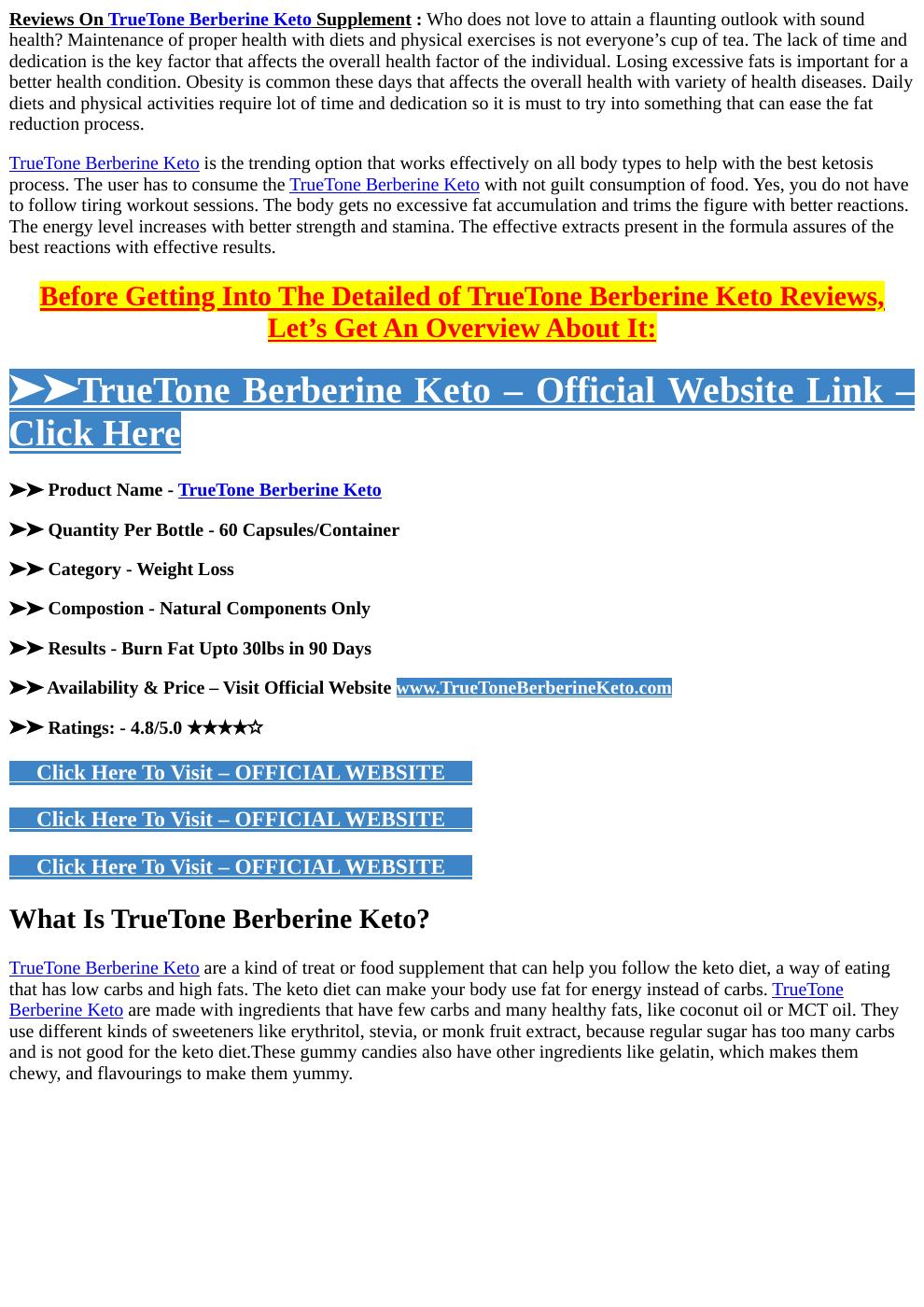 TrueTone Berberine KetoForces to Burn Fat Not Carbs,Gives Extreme