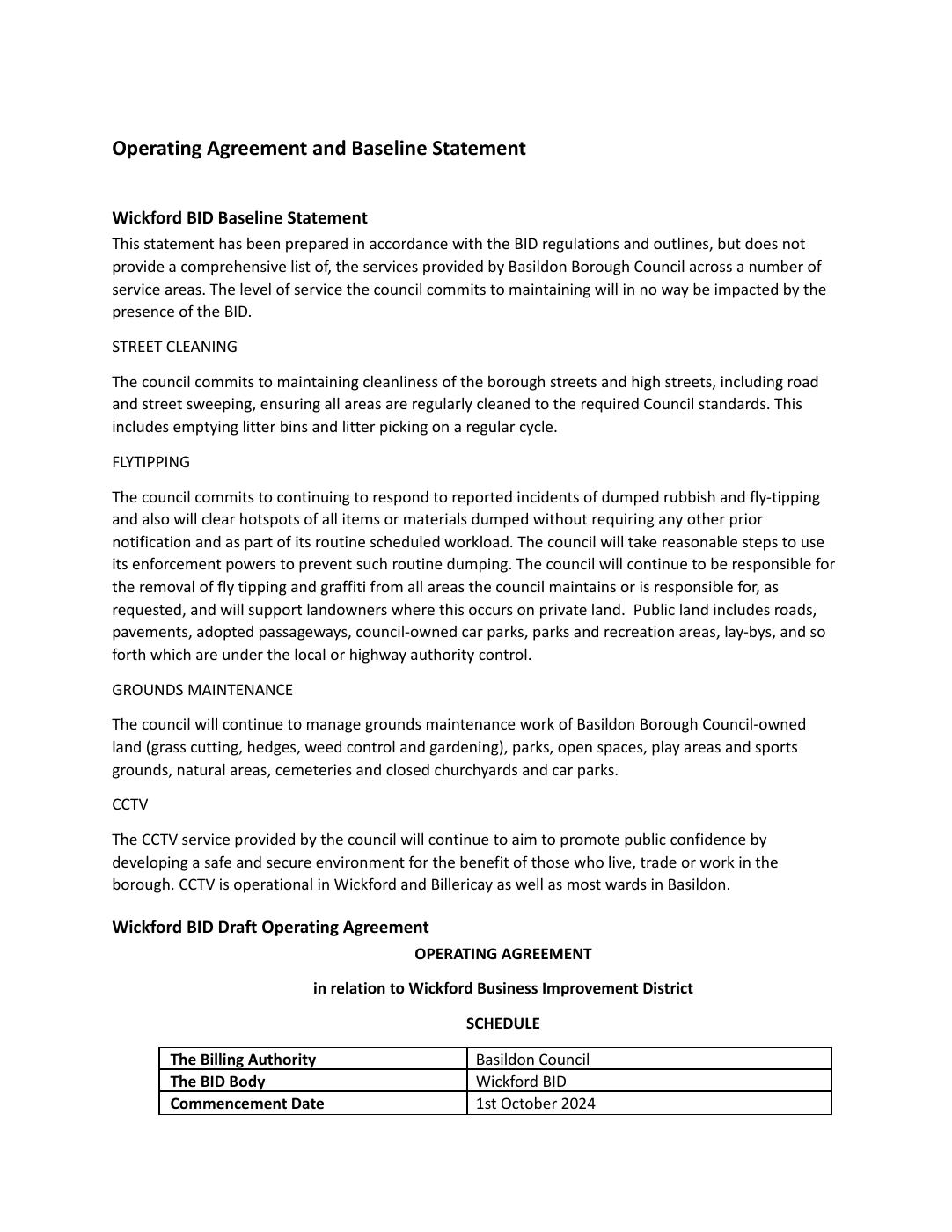 Wickford BID Draft Operating Agreement 2024-2029