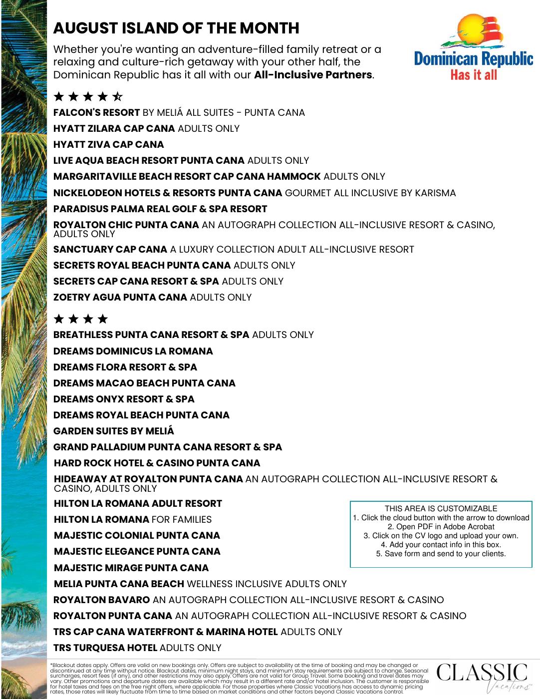 All-Inclusive Flyer - August Island of the Month
