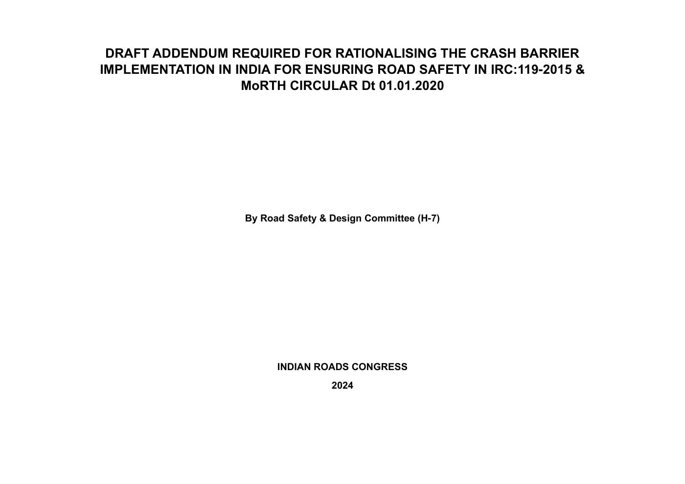 Draft “Addendum required for Rationalising the Crash Barrier ...