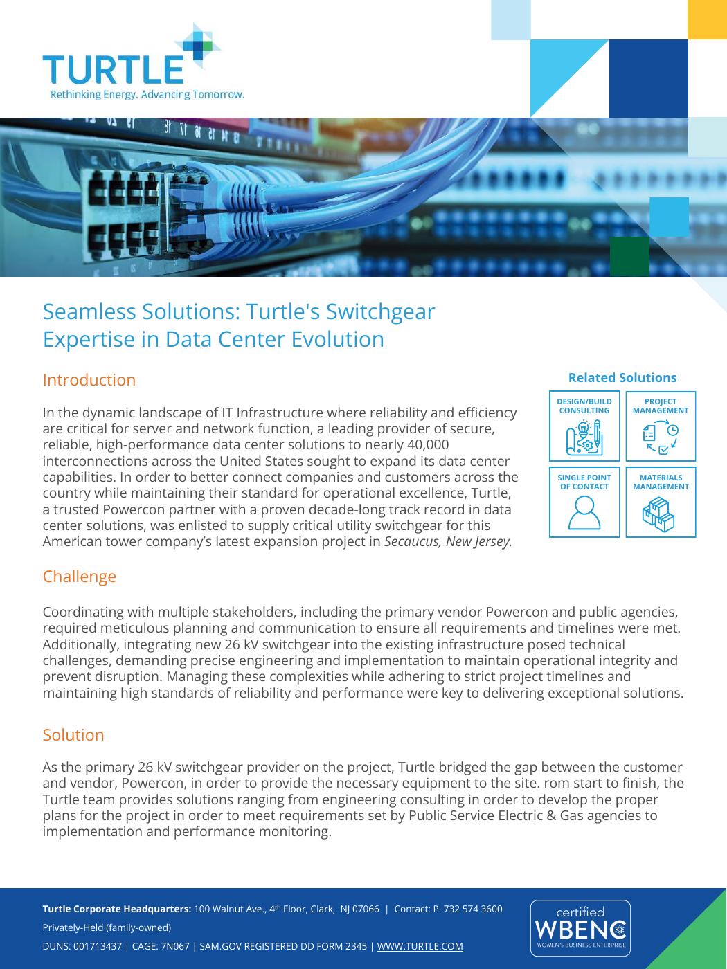 Seamless Solutions: Turtle's Switchgear Expertise in Data Center Evolution