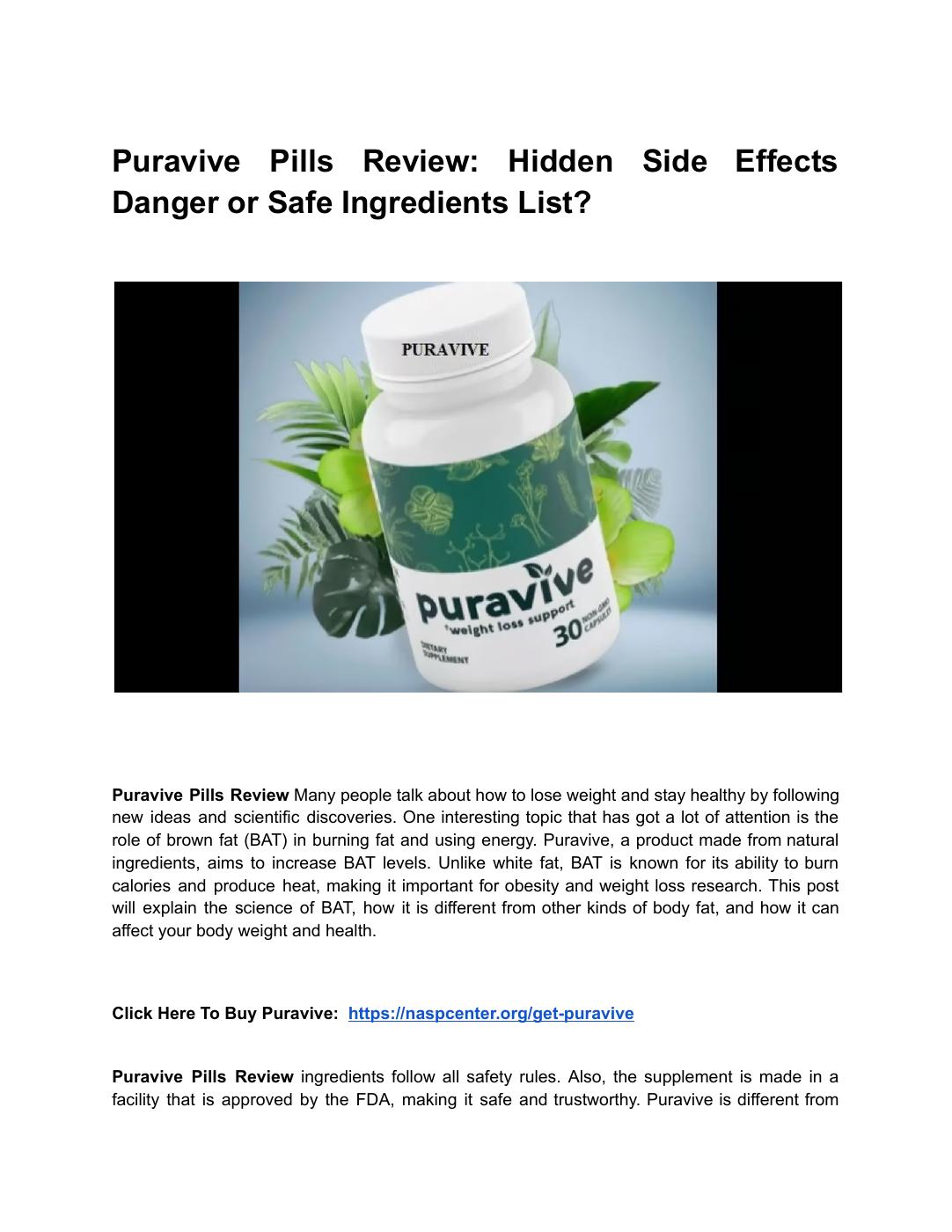 Puravive Pills Review: Hidden Side Effects Danger Or Safe Ingredients ...