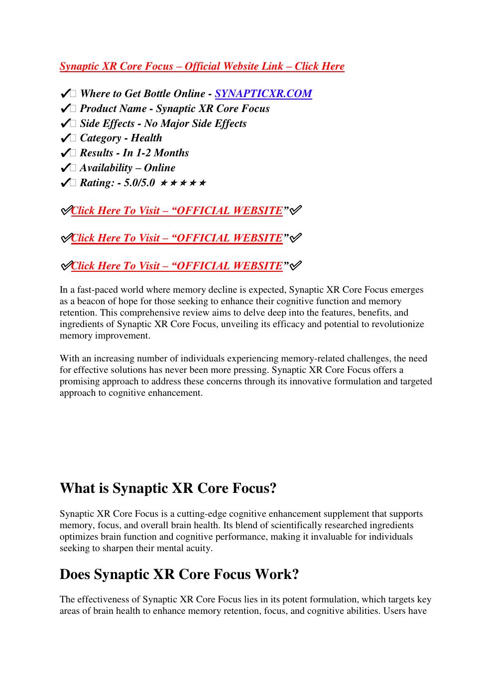Synaptic xr core focus reviews 2024 does it work or just scam pdf