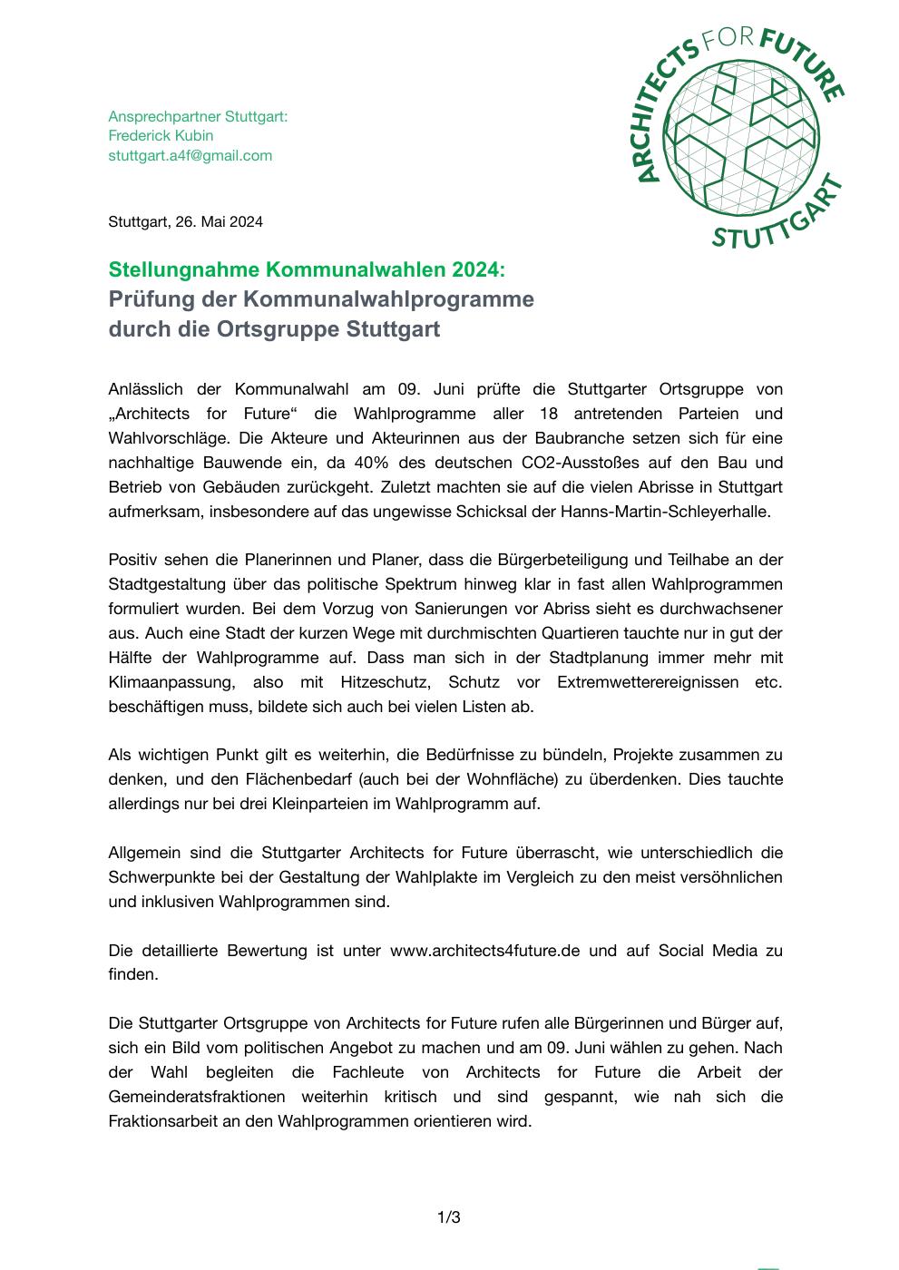 Stuttgart A4F - Stellungnahme Zu Den Kommunalwahlen 24 | PDF To Flipbook