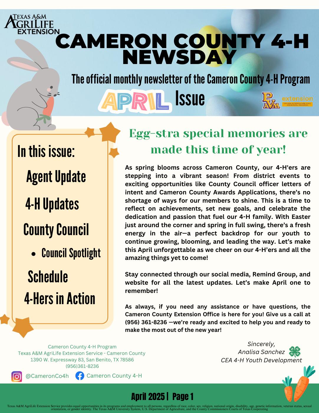 Cameron County 4-H Newsday - April Issue | PDF to Flipbook