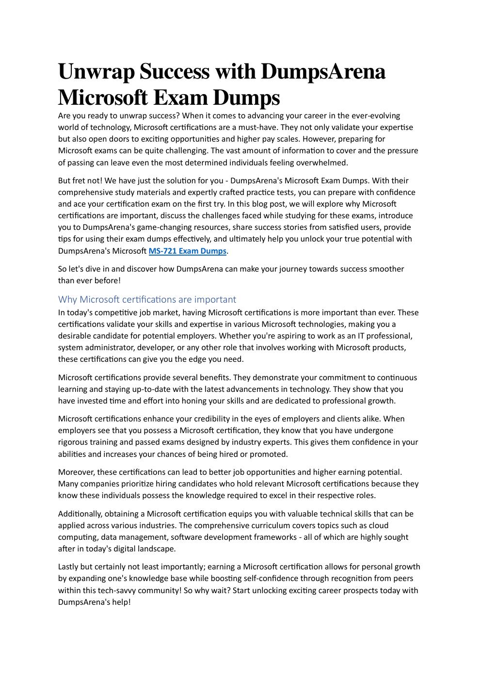 Dumpsarena fuelling your success in microsoft certification pdf to