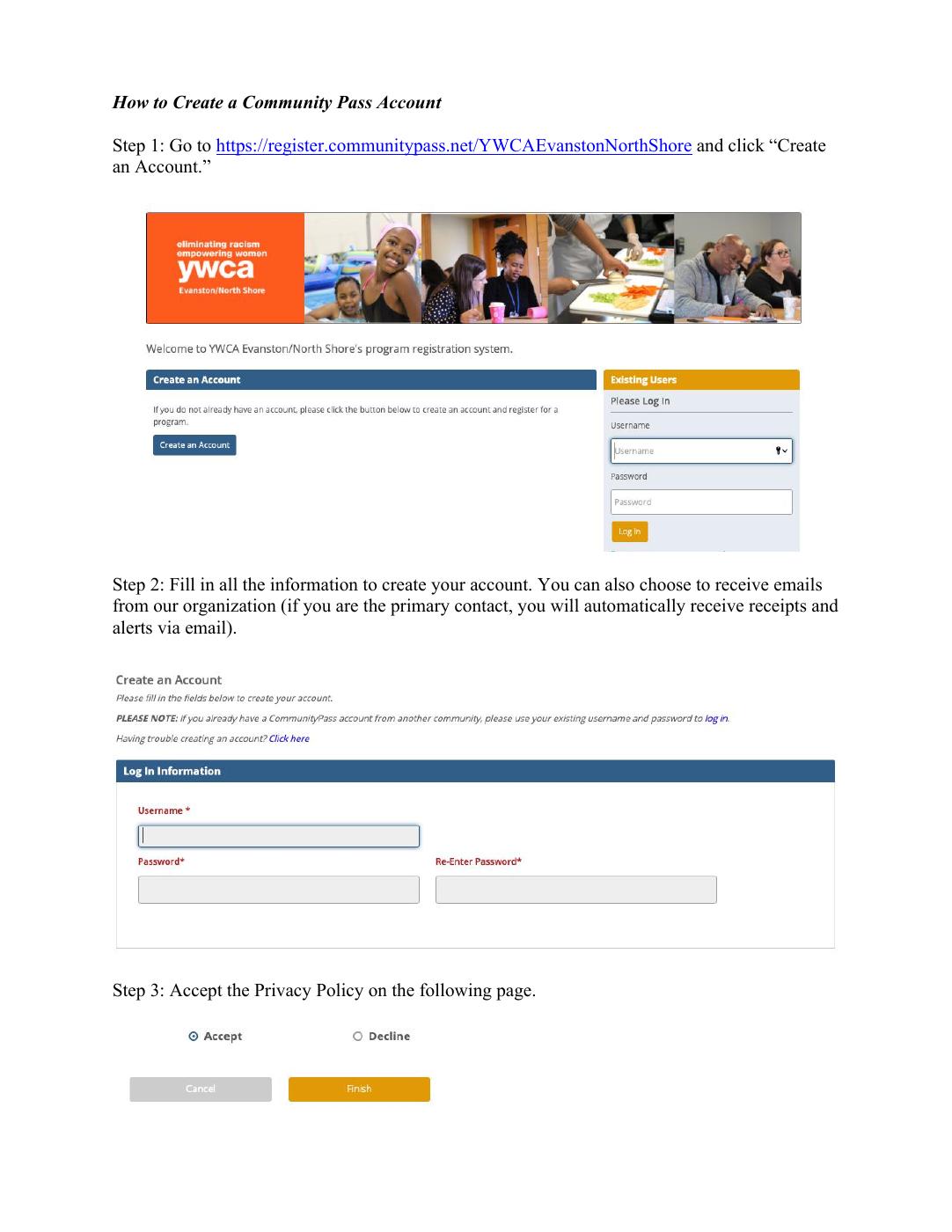 YWCA - How to Create a Community Pass Account
