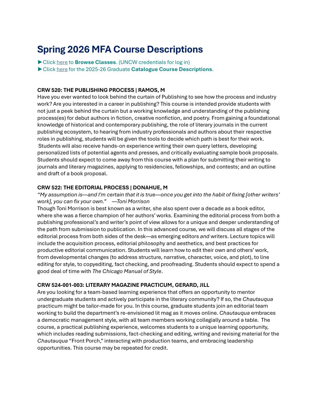 Spring 2026 MFA Course Descriptions | PDF to Flipbook