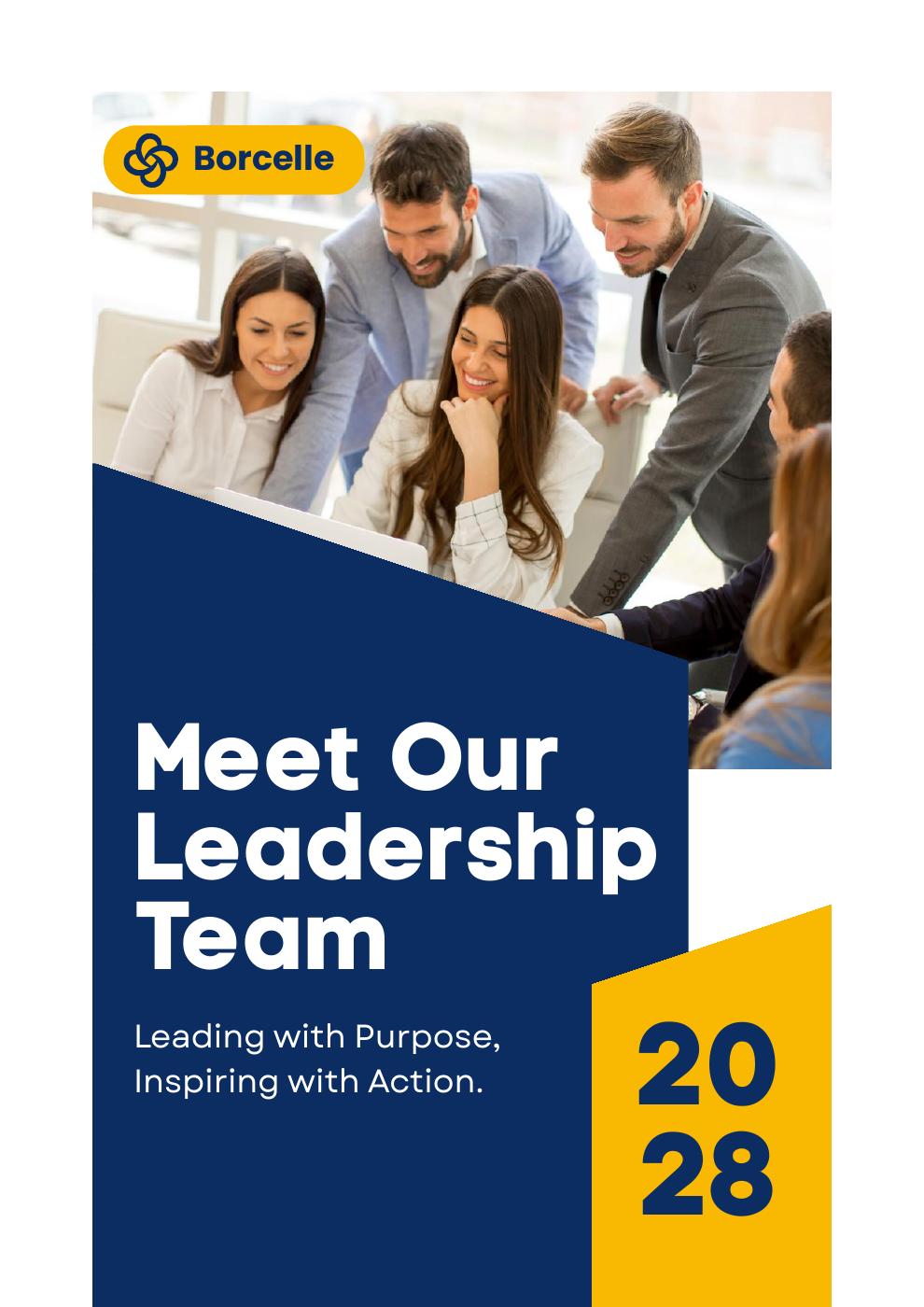 Blue Yellow Modern Meet Our Leadership Team Booklet | PDF to Flipbook