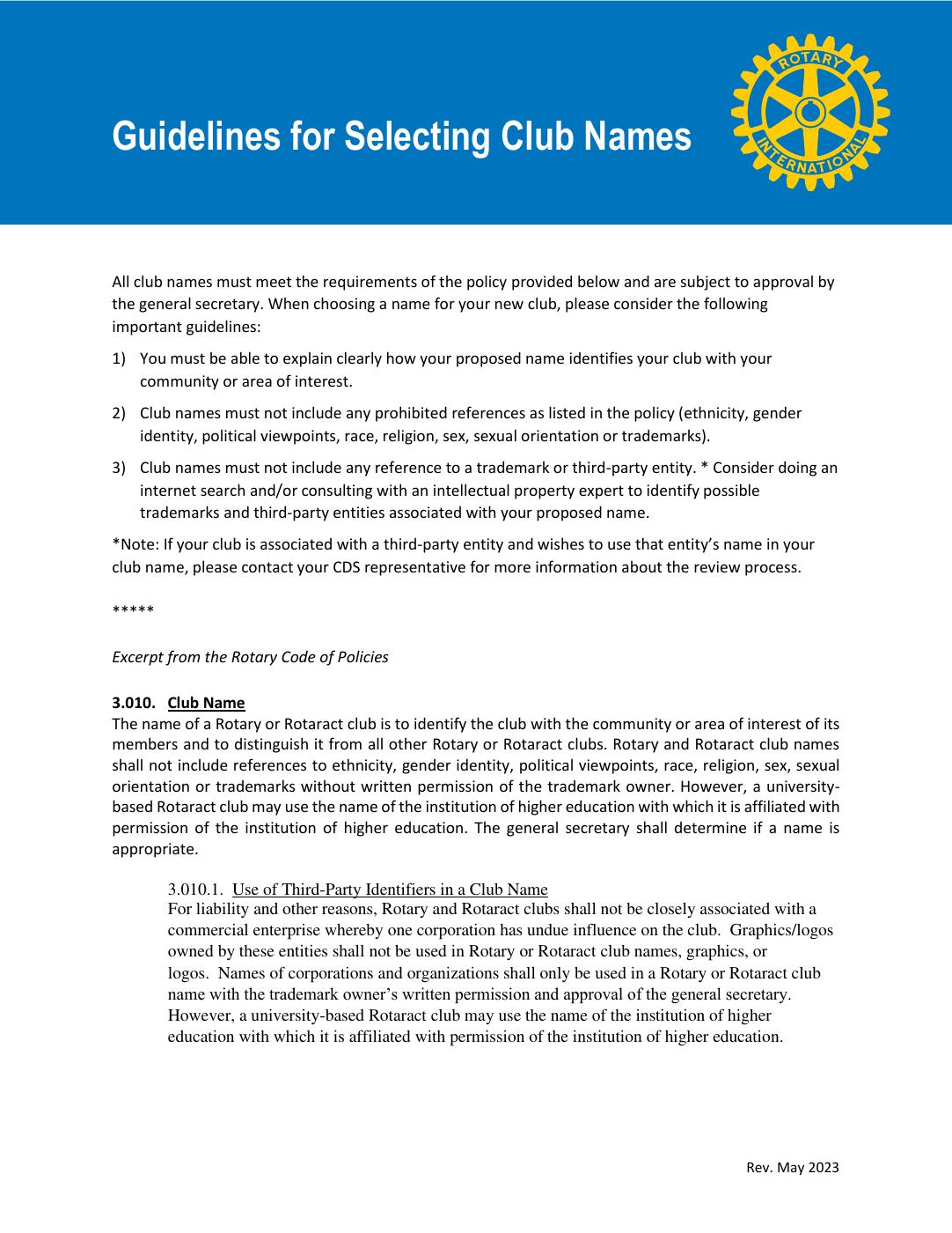Guidelines for Club Names English | PDF to Flipbook