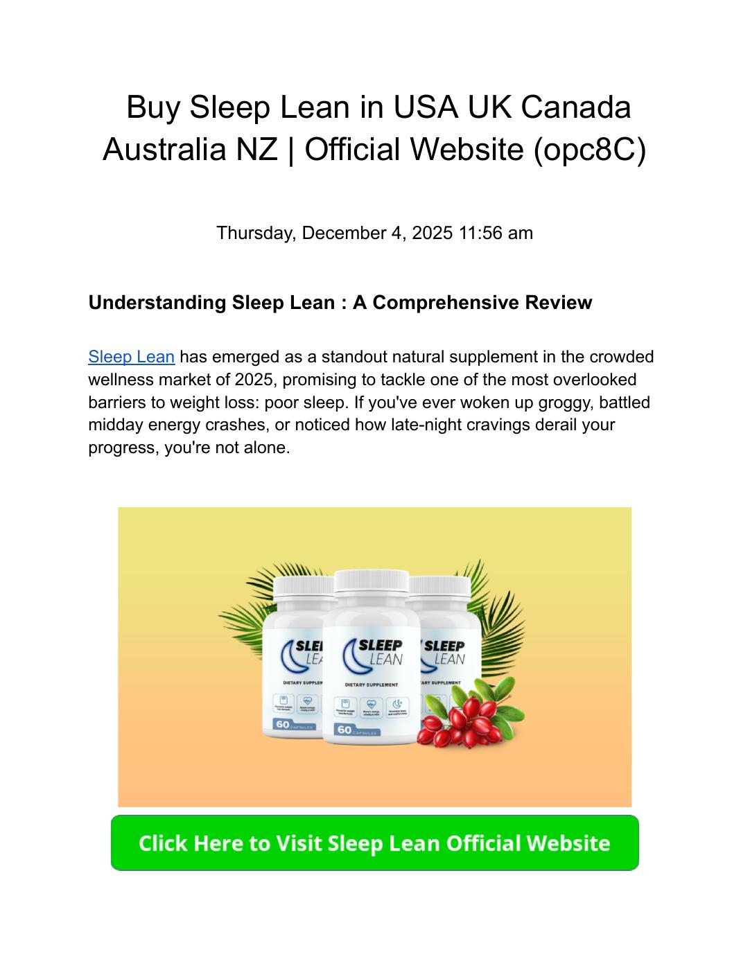 Sleep Lean Reviews 2026 | Where to Buy, Pricing & Availability (USA, UK ...
