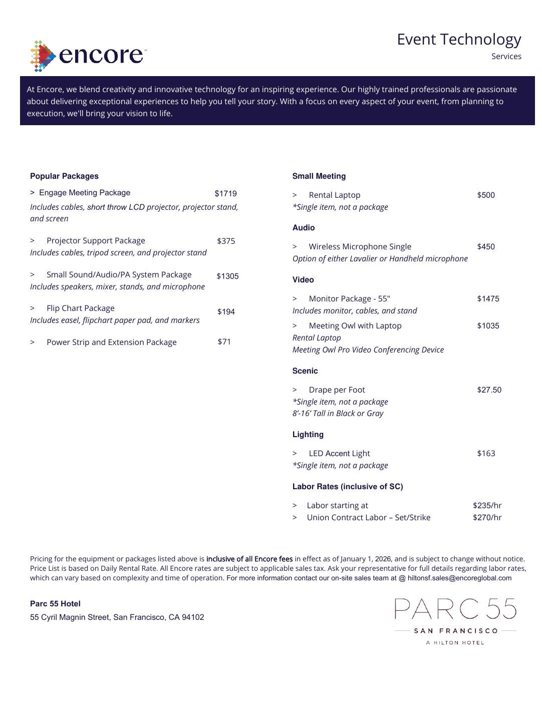 Encore Menu - Parc 55 2026
