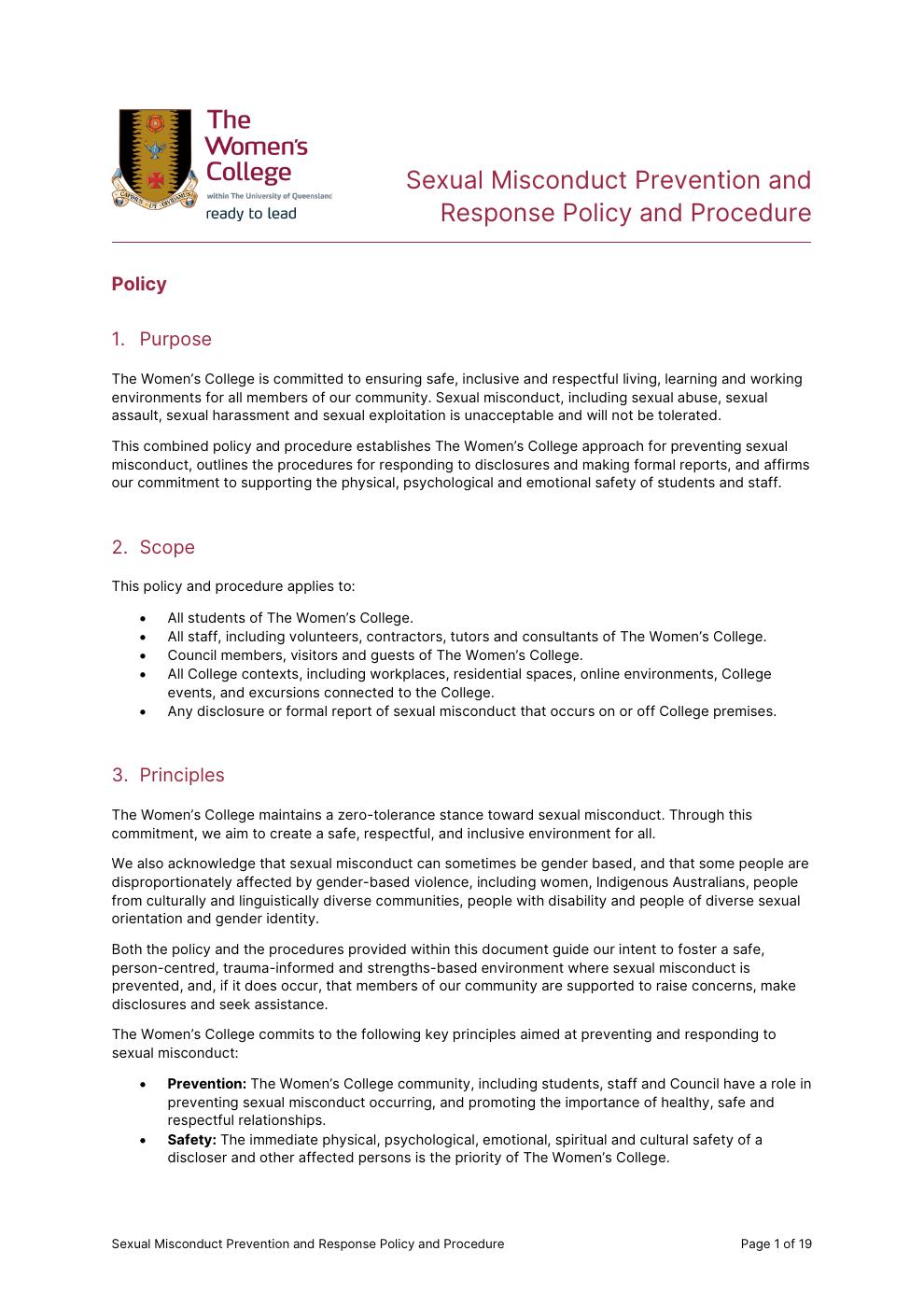Sexual Misconduct Prevention and Response Policy and Procedure