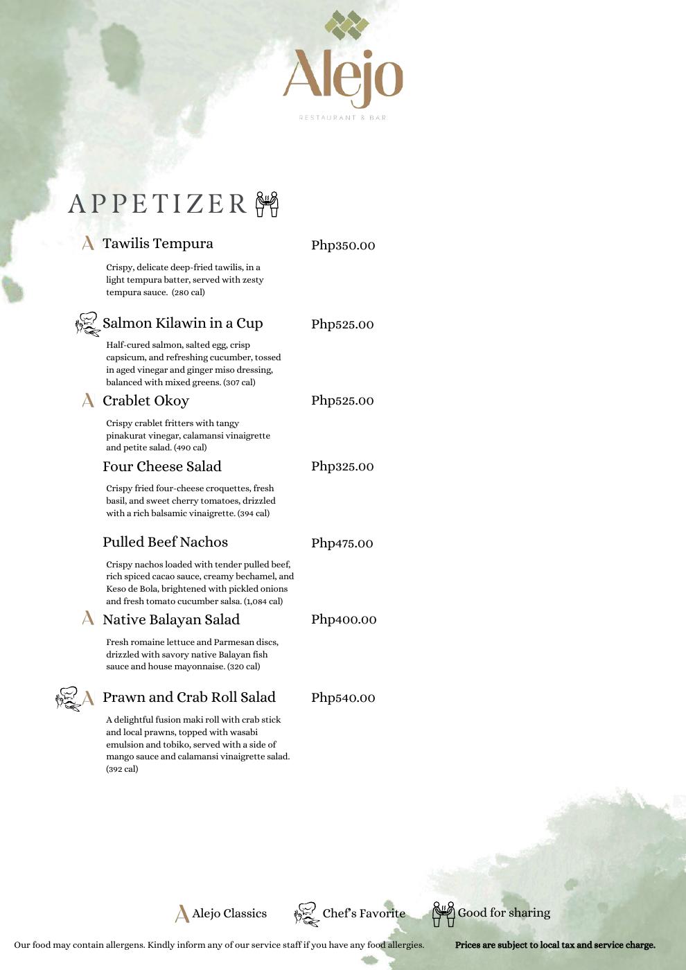 Alejo Restaurant & Bar Menu | PDF to Flipbook