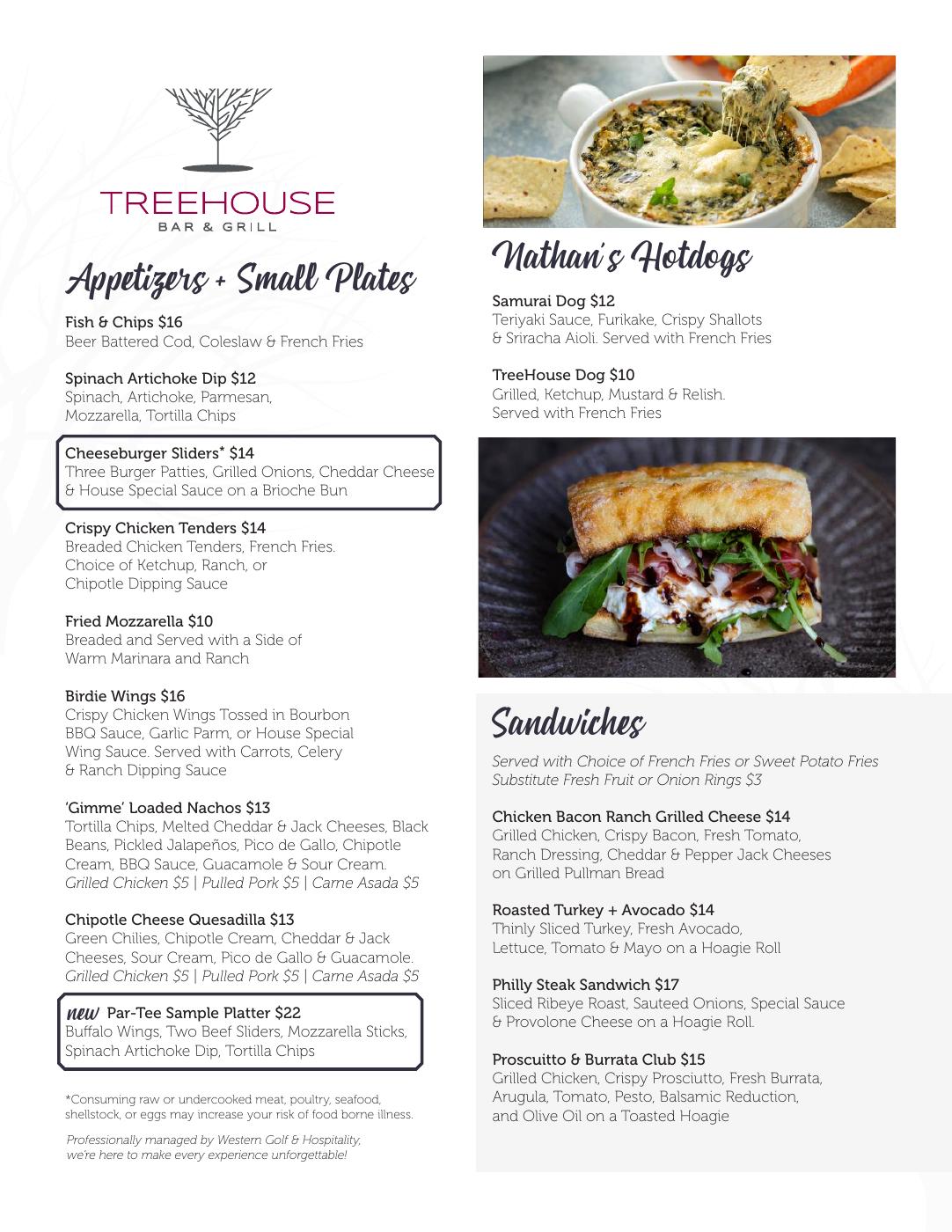 Treehouse Birch Hills Menu