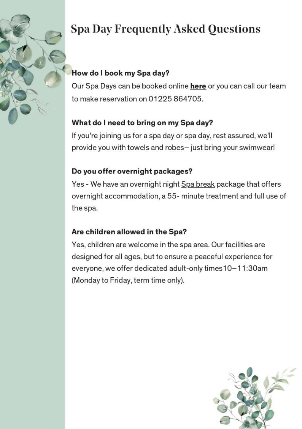 Woolley Grange Spa Day FAQs