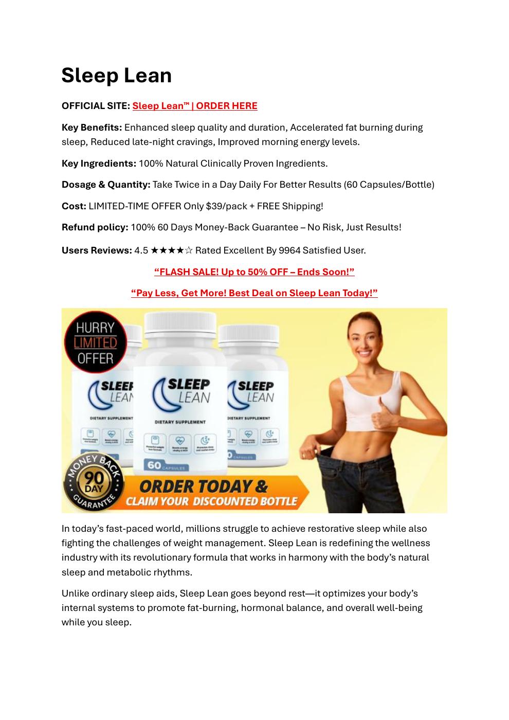 Sleep Lean (USA Report) Unlock Fat-Burning Sleep: Why Thousands Are ...