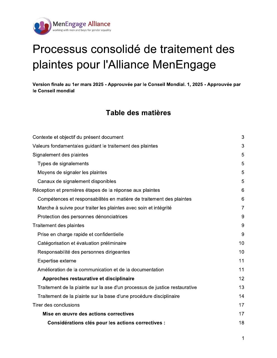 Processus consolidé de traitement des plaintes