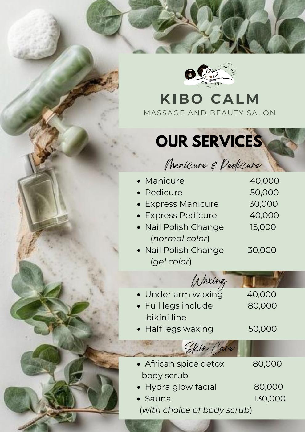 KIBO CALM SALON PRICE LIST | PDF to Flipbook