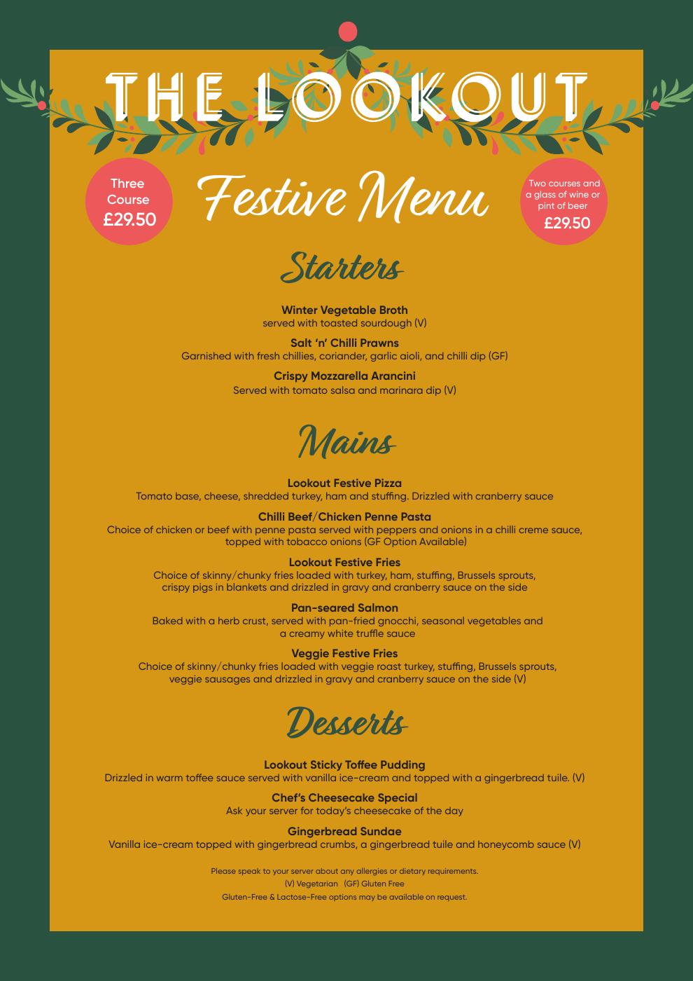 The Lookout Festive Menu