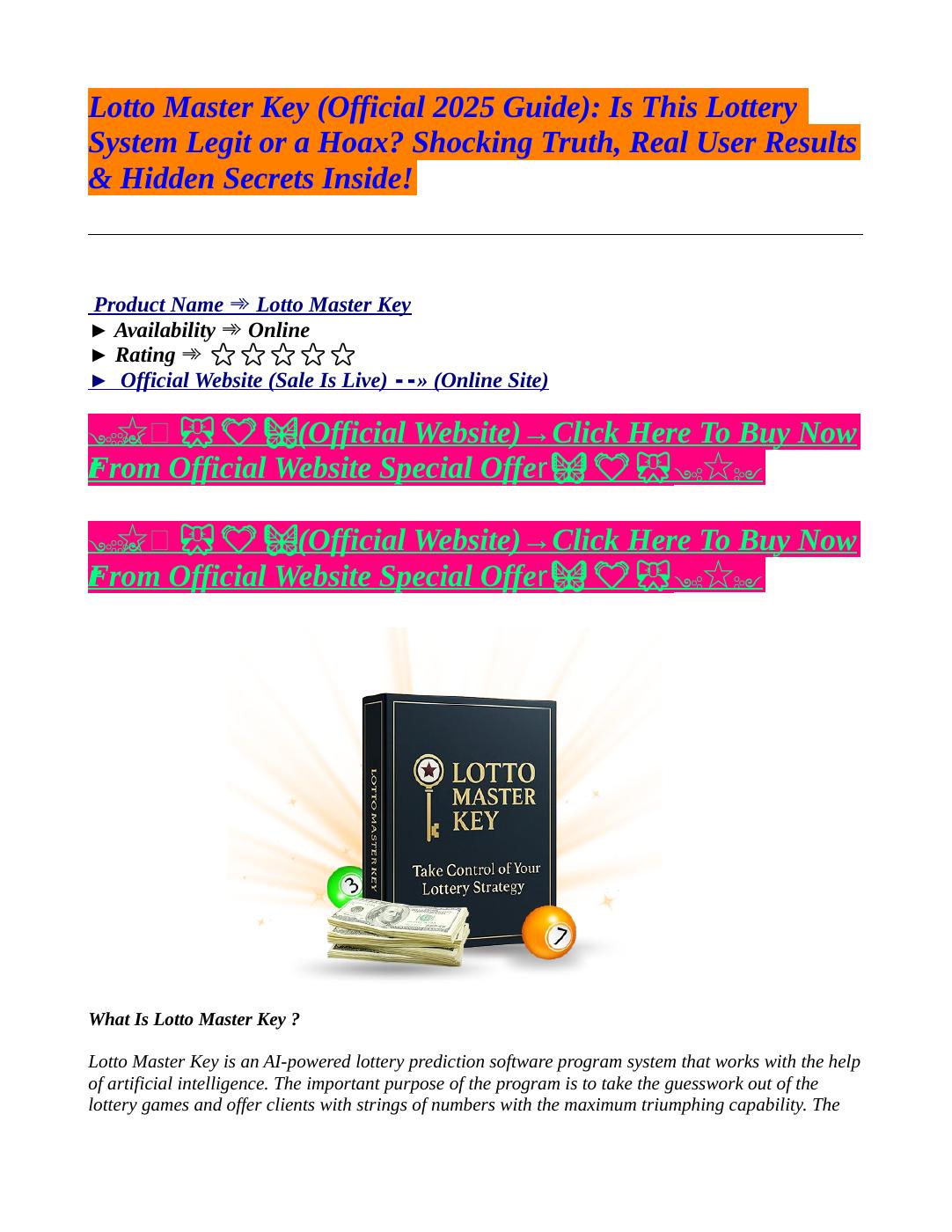 Lotto Master Key (Must Read) – Real Reviews, Pros & Cons Exposed! | PDF ...