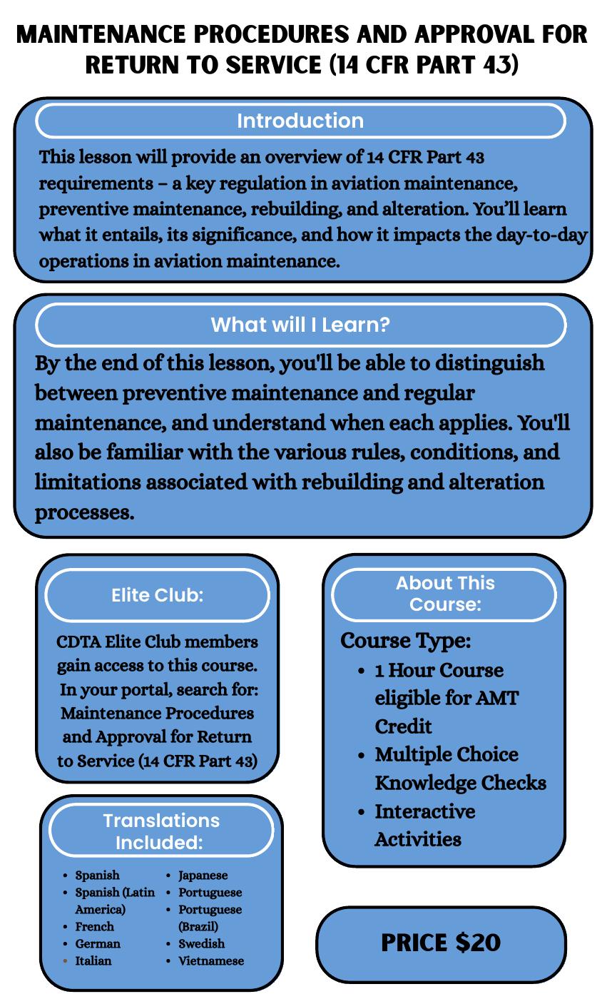Maintenance Procedures and Approval for Return to Service (14 CFR Part ...