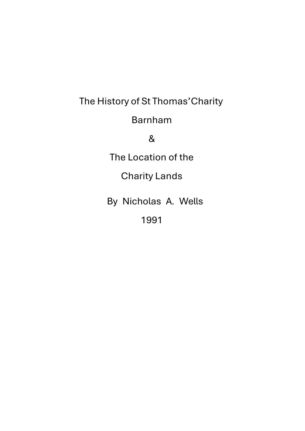 History of St Thomas Charity Front Page of document