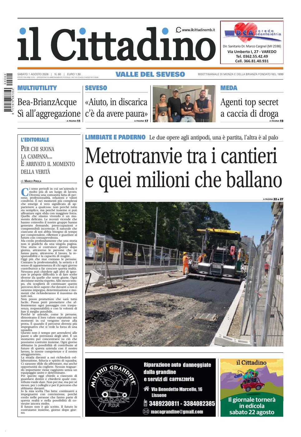 Copertina Il Cittadino Valle del Seveso 1 agosto 2026