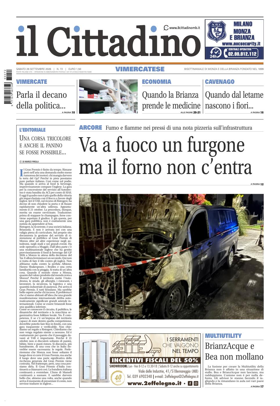 Copertina Il Cittadino Vimercatese 26 settembre 2026