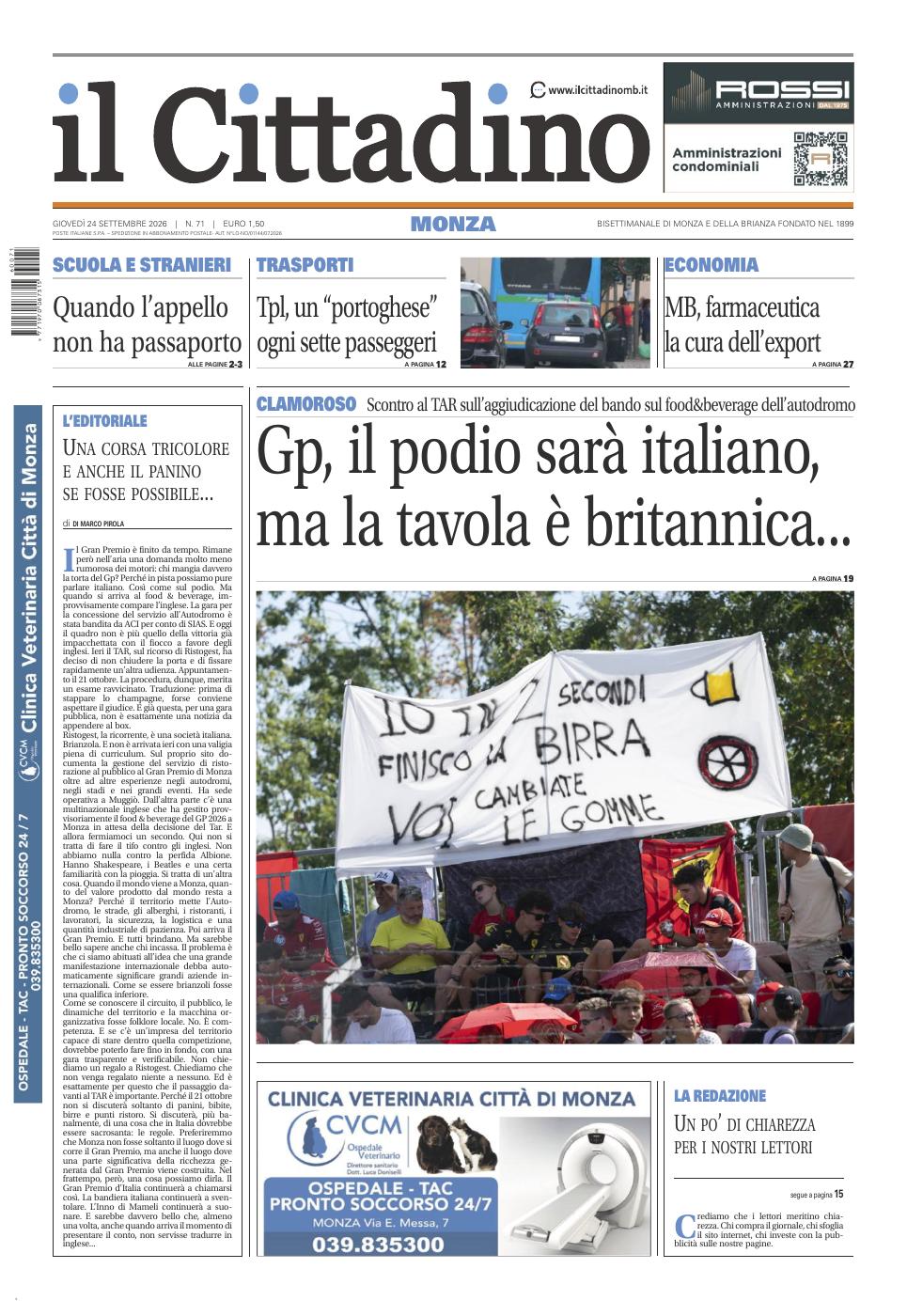 Copertina Il Cittadino di Monza 24 settembre 2026