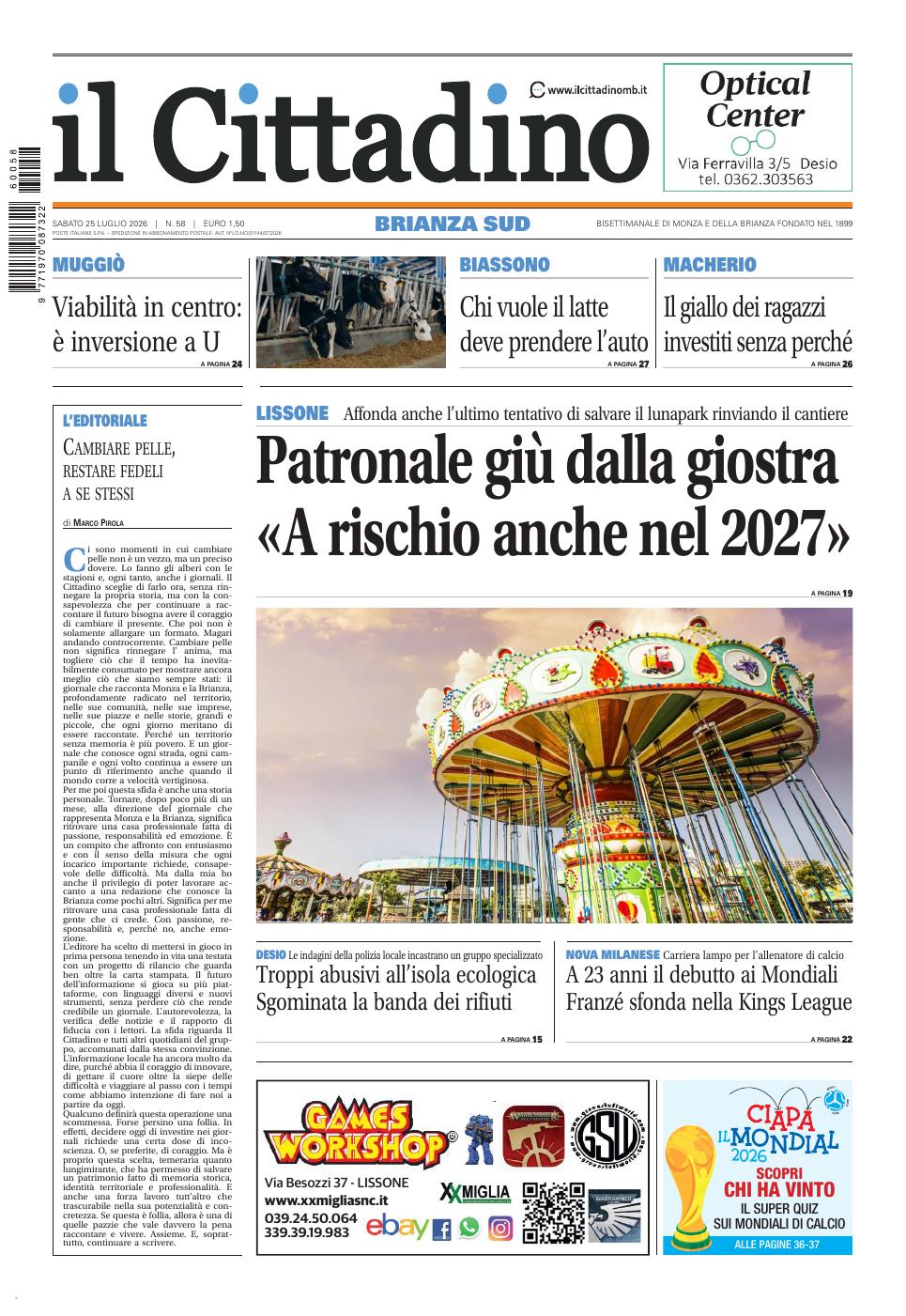 Copertina Il Cittadino Brianza Sud 25 luglio 2026