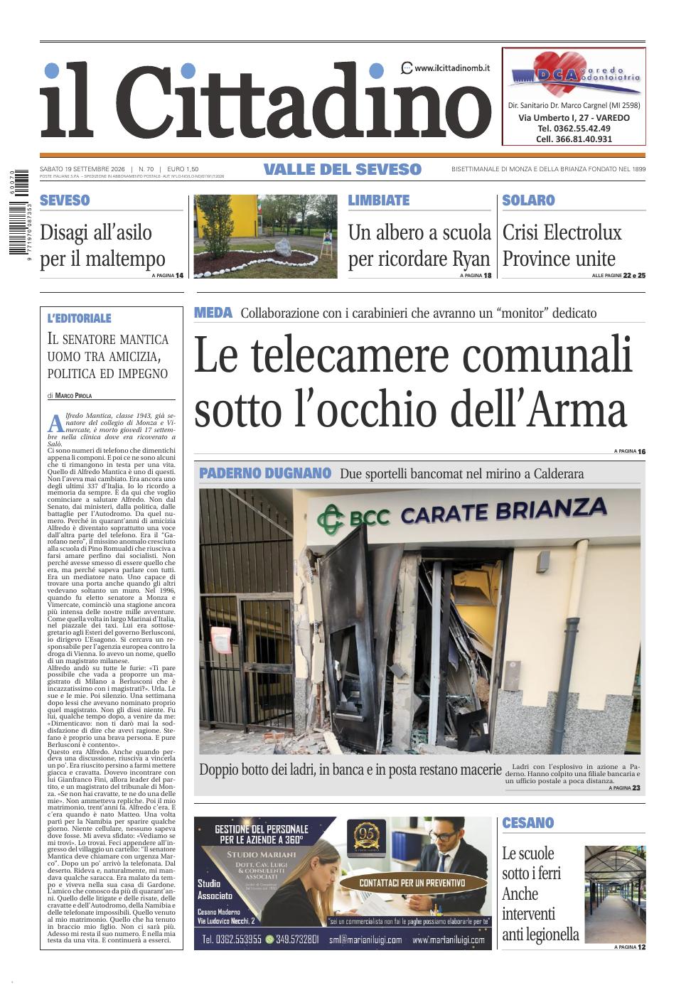 Copertina Il Cittadino Valle del Seveso 19 settembre 2026