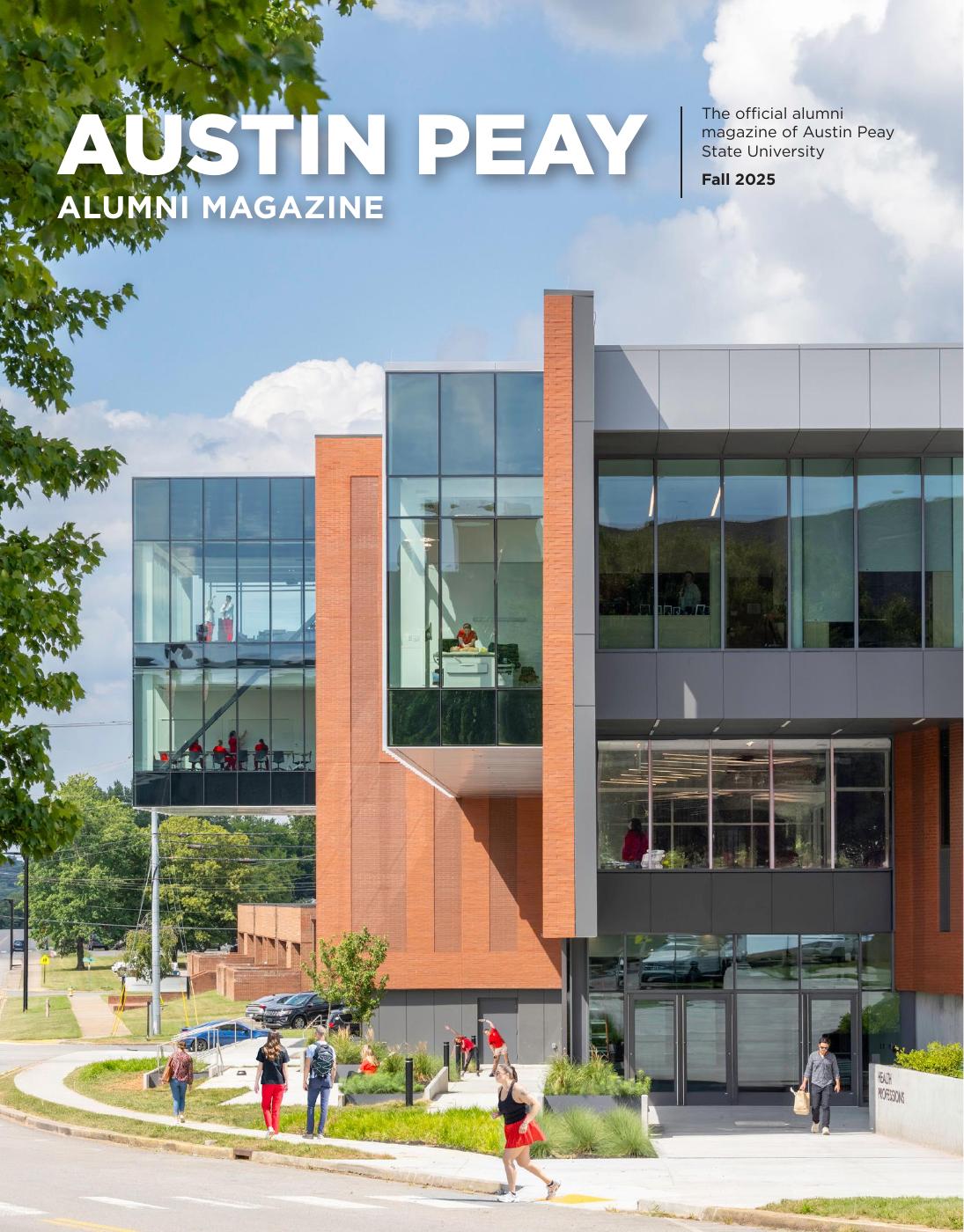 Fall 2025 Magazine Cover showing the new Health Professions Building
